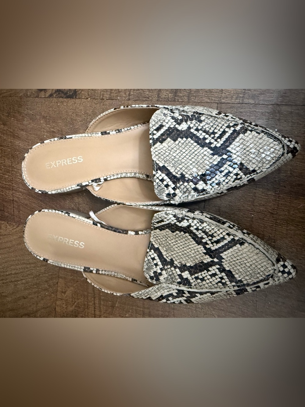 Express Snake-Print Slip-On Mules in Black and Cream